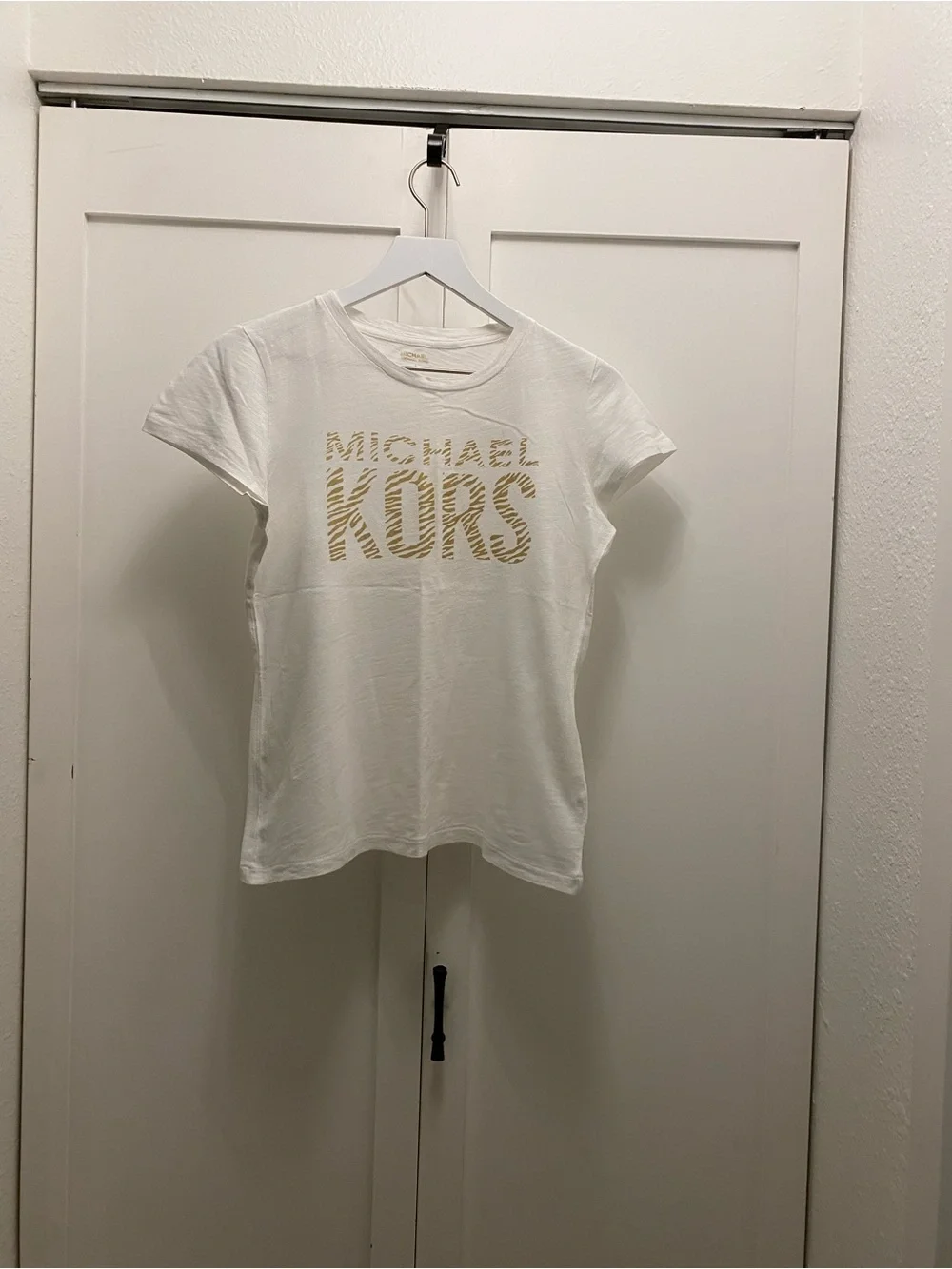 Michael Kors White Tee with Gold Zebra Logo